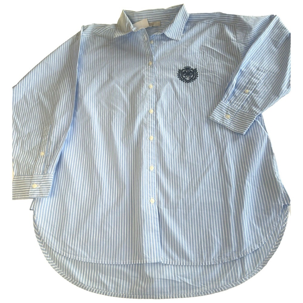 NWT Loft long‎ tail 100% cotton blouse Utilitie Chic Old Money Size L